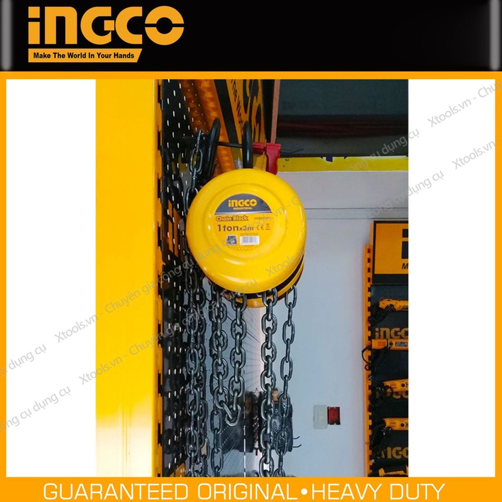 Palang xích treo cao cấp INGCO 1-2 tấn x 3m ba lăng ròng rọc xích kéo vận chuyển nâng di vật nặng hàng hoá cồng kềnh