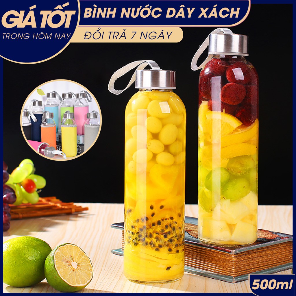 [GIÁ LUÔN LUÔN RẺ] Bình đựng nước thủy tinh dây xách 500ml