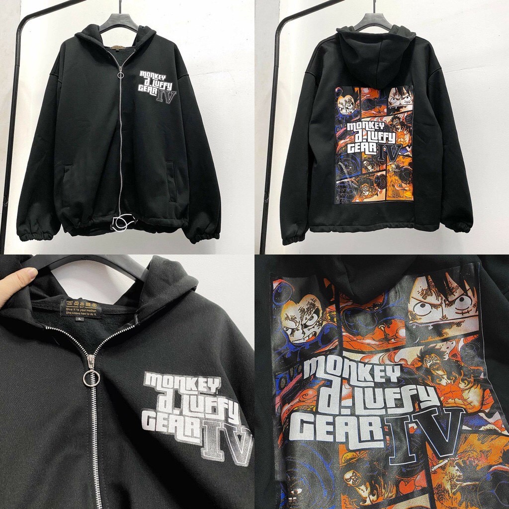 Áo Khoác Nỉ Bông MONKEY LUFFY GEAR IV Unisex (Đen/Xám) | BigBuy360 - bigbuy360.vn