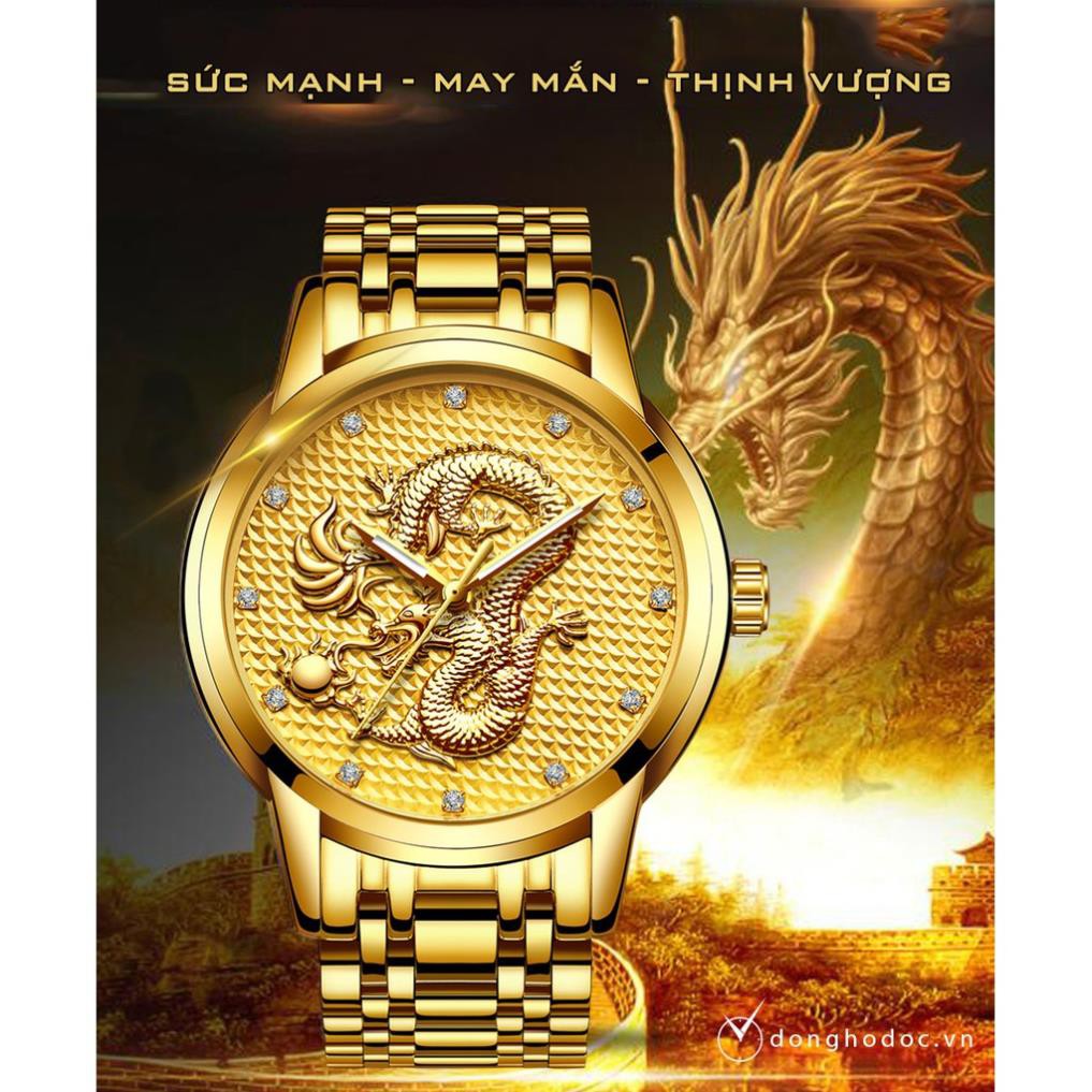 ĐỒNG HỒ NAM RỒNG VÀNG KÍNH TRÁNG SAPPHIRE - ĐỒNG HỒ PHONG THỦY - DÂY THÉP ĐÚC ĐẶT CAO CẤP [HÀNG XỊN] | BigBuy360 - bigbuy360.vn