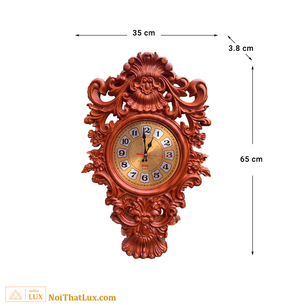 Đồng hồ gỗ, đồng hồ treo tường mẫu Hoa Lan Tây phong cách Châu âu 35cmx65cm