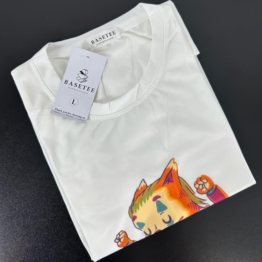 Áo thun trắng Basetee in hình Joker Cat tay ngắn form rộng Unisex