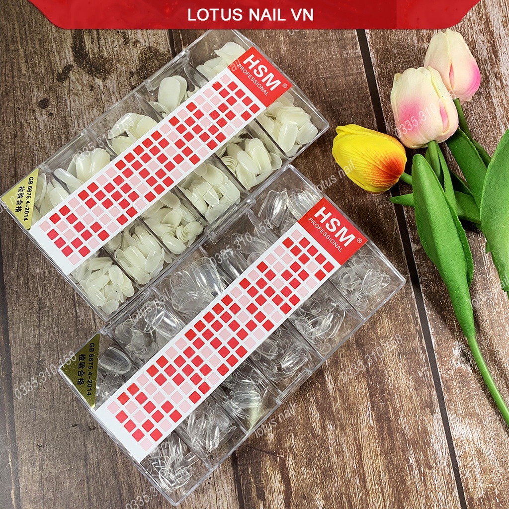 Móng úp tròn, móng úp ovan HSM hộp 500 móng đủ size từ 0-9 cao cấp (tem đỏ)