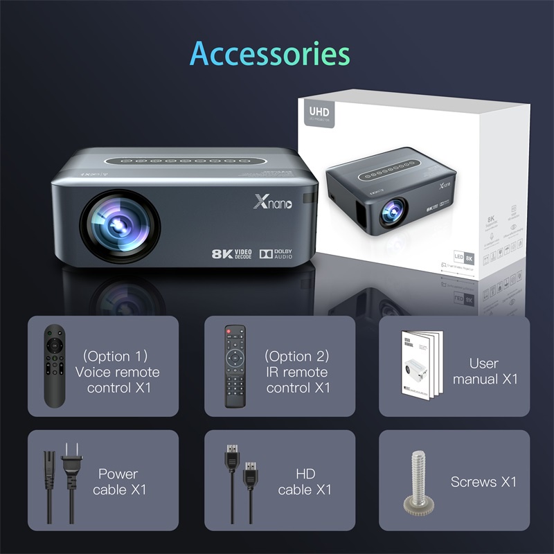 Máy chiếu Mini Xnano X1, Android 9 , Ram 2G, Full HD, Giải mã 8K, Wifi MIMO, Bluetooth, Khiển Voice