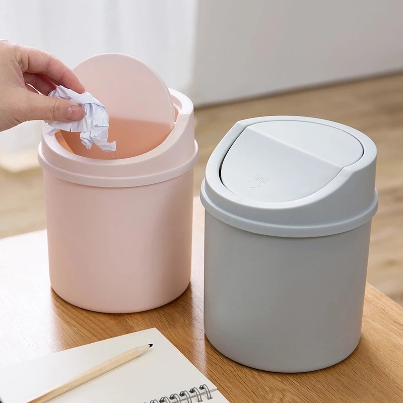 1 Thùng Rác Mini Để Bàn Có Nắp Xoay + Kéo + Hộp Đựng Rác Tiện Dụng Cho Gia Đình / Văn Phòng
