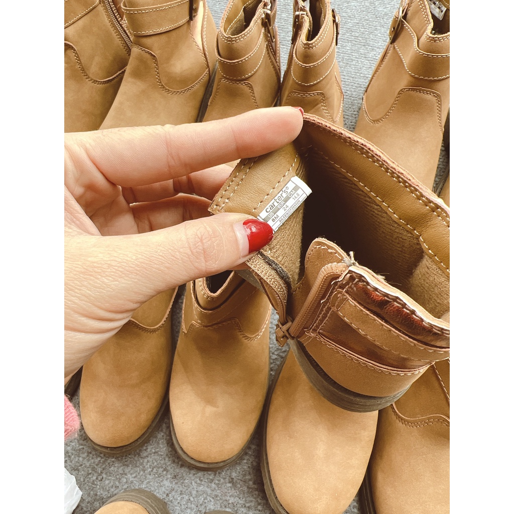 Boot da lộn đính quai nâu nhạt