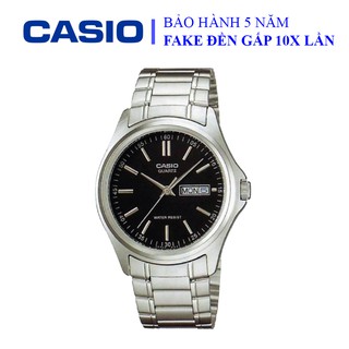 Đồng hồ Casio nam dây sắt thể thao, khung thép nguyên khối ánh bạc, lịch thứ-ngày, chống nước WR30M (MTP-1239D-1ADF)