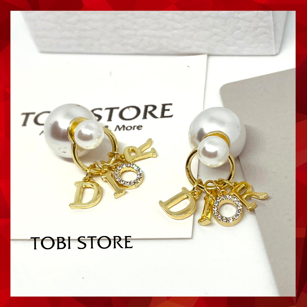 Bông tai thương hiệu ngọc trai nhân tạo thả chữ TOBI STORE TB355