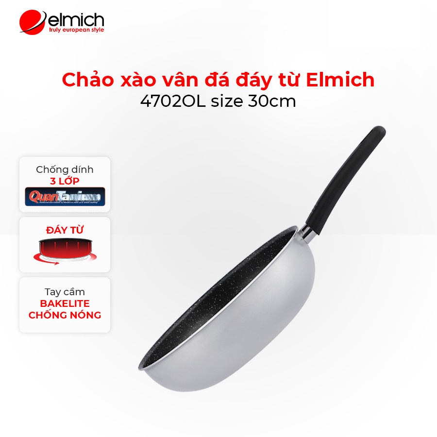 Chảo xào chống dính vân đá, đáy từ Elmich 4702OL size 30cm