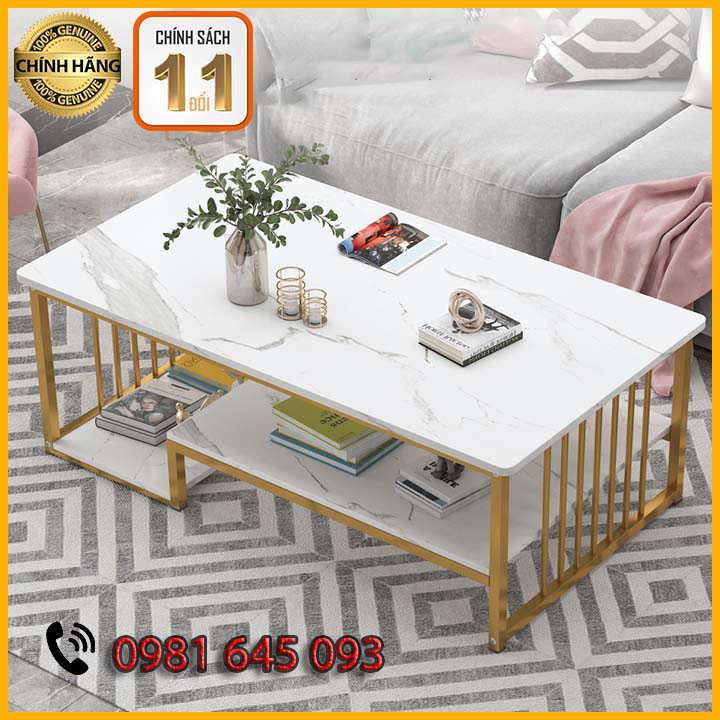 Bàn trà vân đá cẩm thạch khung sắt vuông cao cấp 100*50*42cm