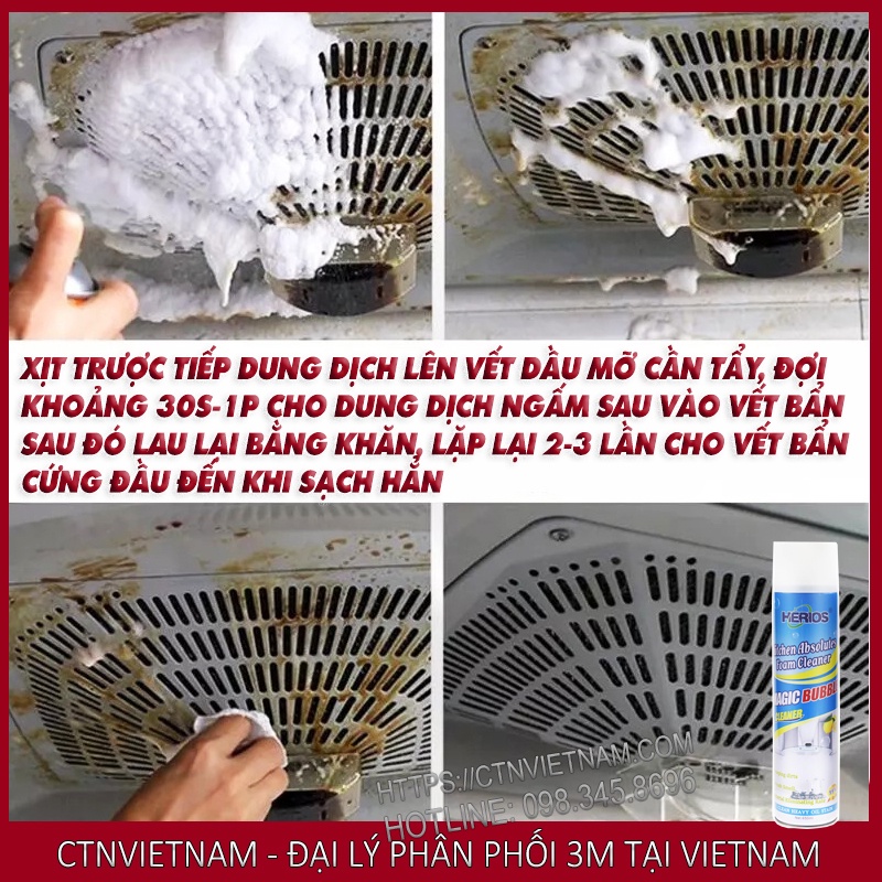 Tẩy Dầu Mỡ Nhà Bếp Magic Bubble Tẩy Sạch Lưới Lọc Máy Hút Mùi, Bếp Ga, Bếp Từ, Tường Ốp, Chậu Rửa Nhanh Chóng