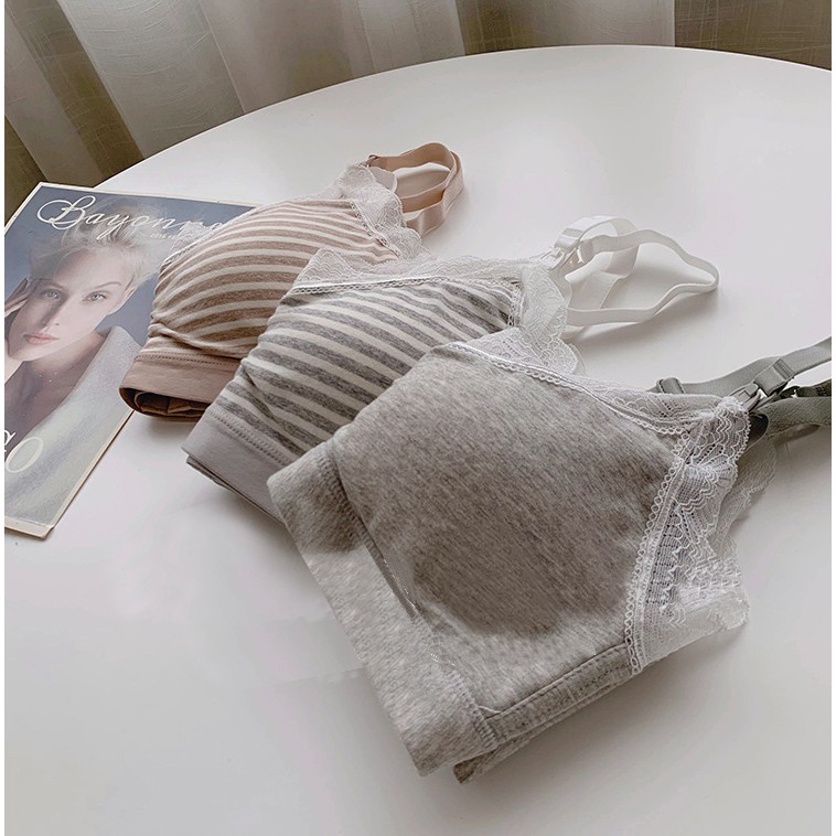 Áo Ngực Bà Bầu ,bra áo lót cotton viền ren cho con bú và sau sinh không gọng nâng đỡ chống chảy sệ cho mẹ bầu mới nhất