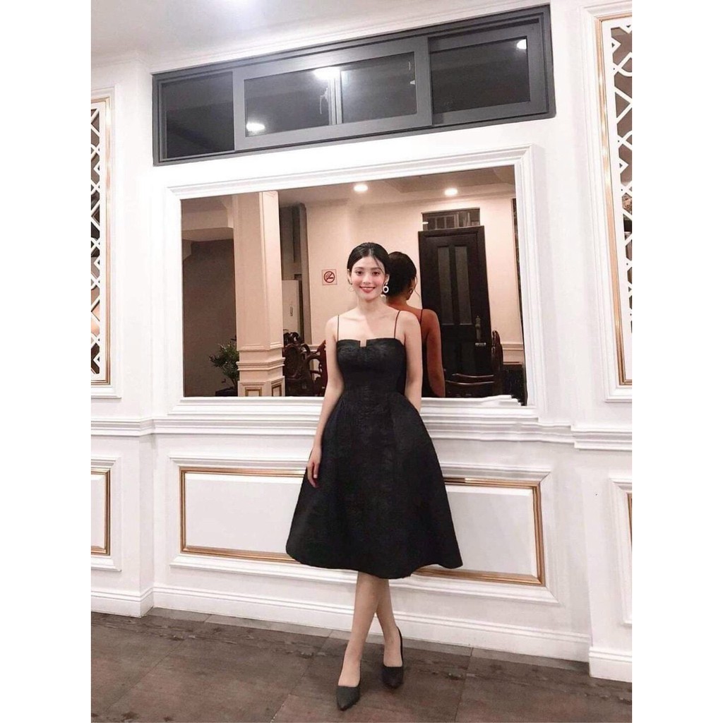 Đầm gấm 2 dây, đầm dự tiệc sang trọng Felicia