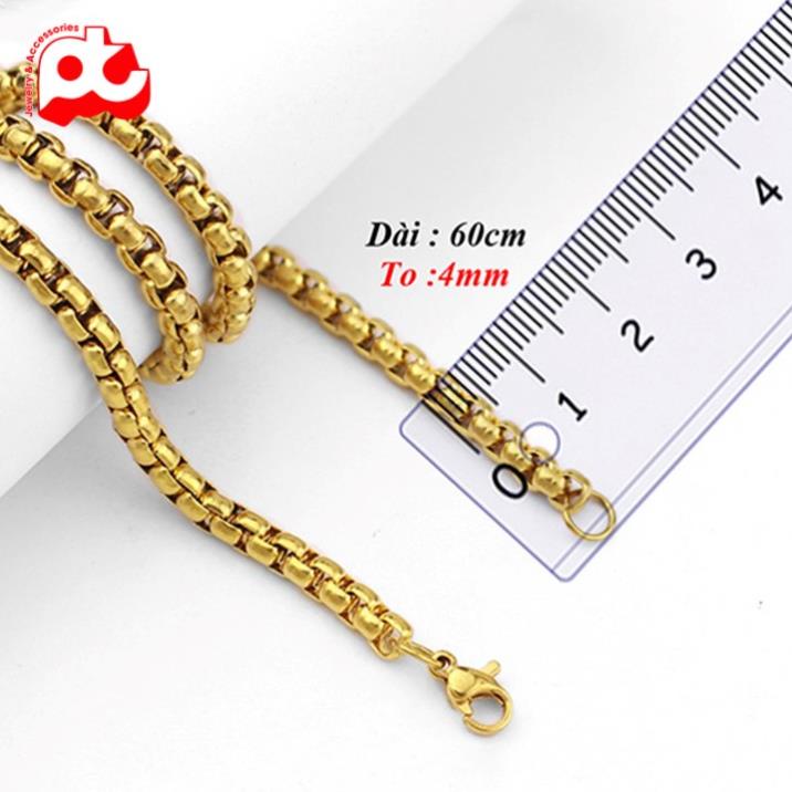 Dây chuyền nam titan cao cấp đẹp thép không gỉ bông dừa khít PT JEWELRY kích cỡ 4mm màu trắng mạ vàng cách điệu PTDCNA49