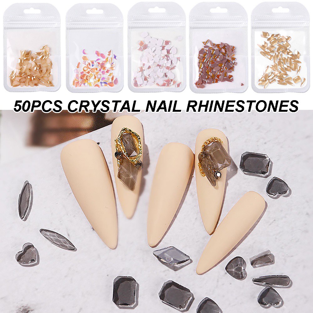 [Hàng mới về] Bộ 50 hạt đá 3D nhiều màu sắc và nhiều kiểu khác nhau làm đẹp cho móng tay