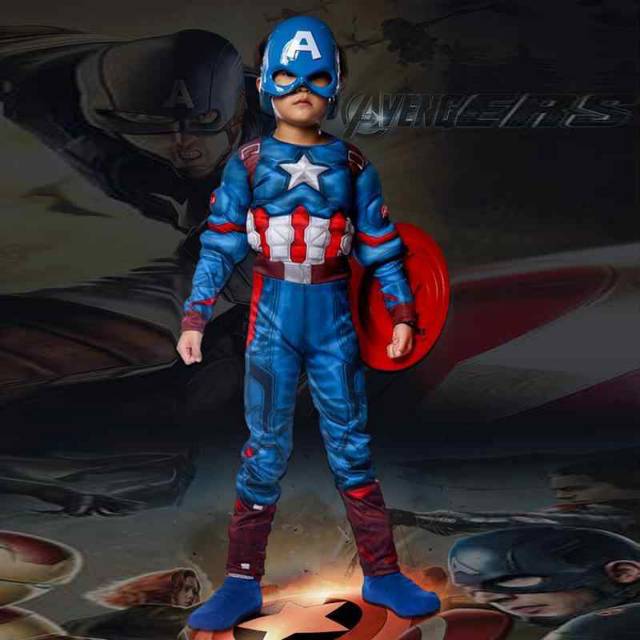 Bộ Đồ Hóa Trang Captain America Kèm Mặt Nạ Bảo Vệ Dành Cho Trẻ Nhỏ