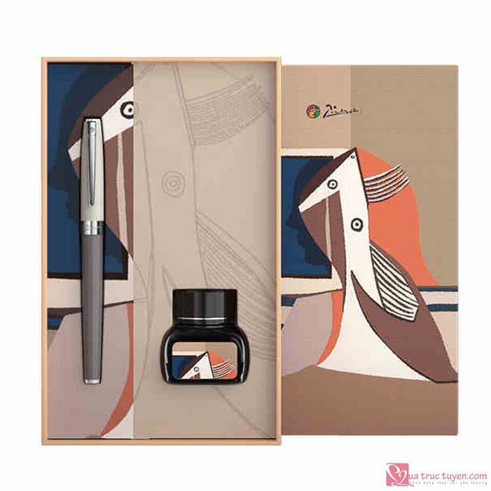 Bút máy cao cấp Picasso hộp quà nghệ thuật Morandi 717FP/Gray hồng/xám + Lọ mực chính hãng