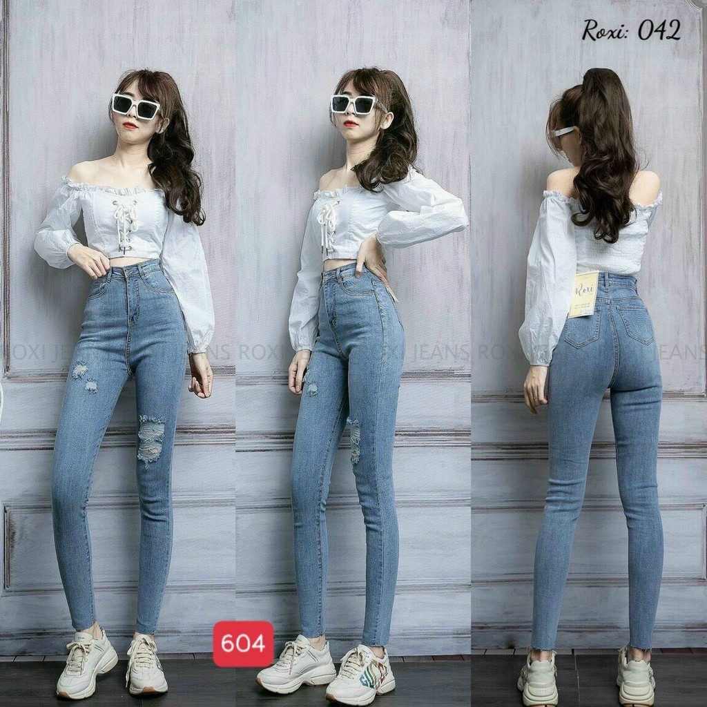 Quần Jean Nữ Lưng Cao ❤️FREESHIP❤️ Quần Bò Nữ Phối Rách Ôm Dáng Xinh Xắn Thời Trang Chuẩn Hàng Shop A-T Fashion - QJNU2