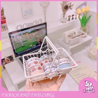 Giỏ sắt trắng mini trang trí bàn học, decor chụp ảnh