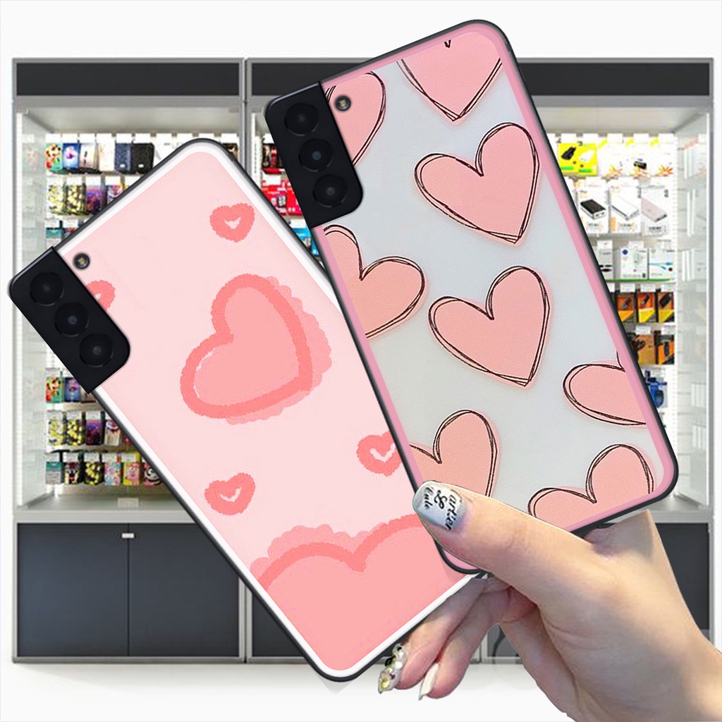 Ốp Samsung S21 / S21 FE / S21 Plus / S21+ in hình trái tim caro đen trắng , hồng cute xinh xắn dễ thương