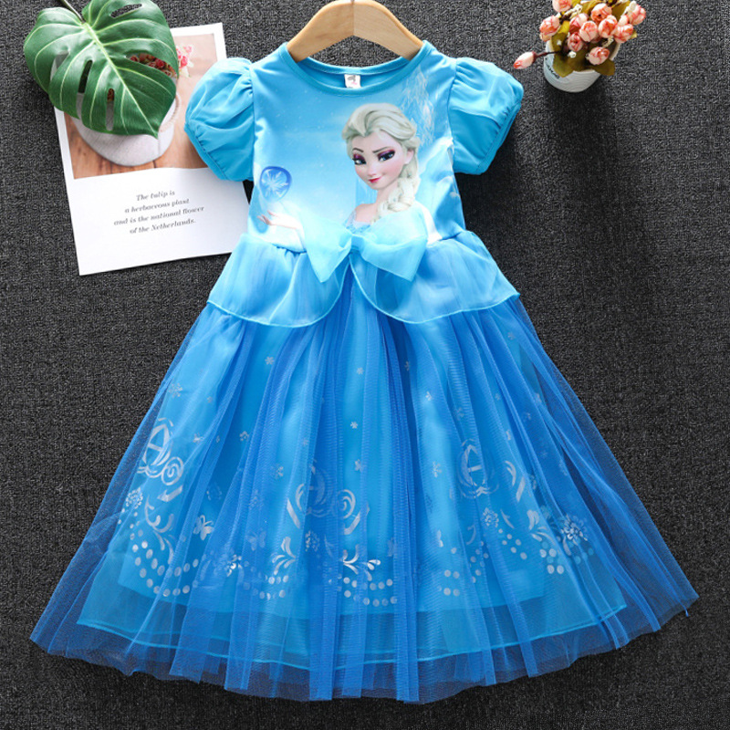 Đầm Công Chúa Elsa Anna Đính Kim Sa Lấp Lánh Thời Trang Mùa Hè Cho Bé Gái