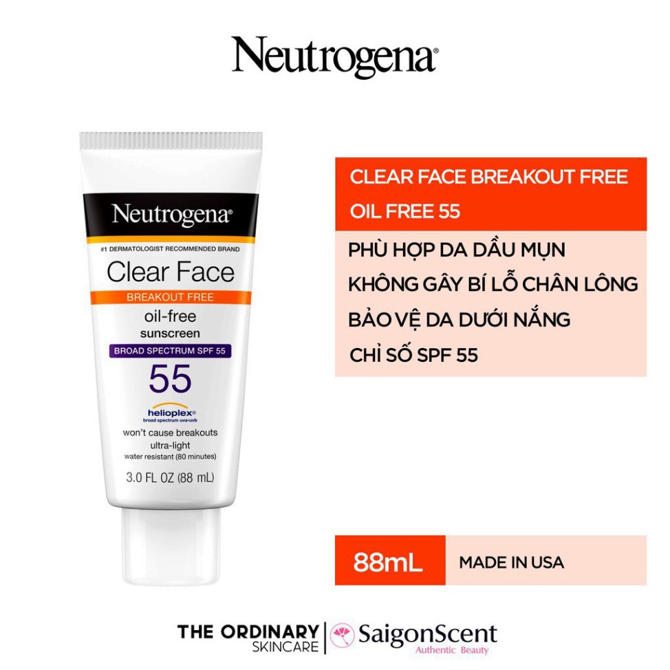 PMY HSFE Kem chống nắng da mụn Neutrogena Clear Face Break-Out Free Liquid Lotion SPF 55 ( 88mL ) 25 20