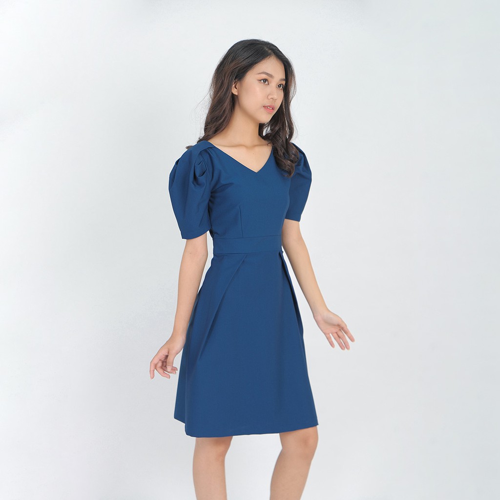 [Mã WABRWA15 giảm 15% đơn 300K] Váy đầm công sở thời trang eden dáng chữ a cổ tim tay phồng - D405 | BigBuy360 - bigbuy360.vn