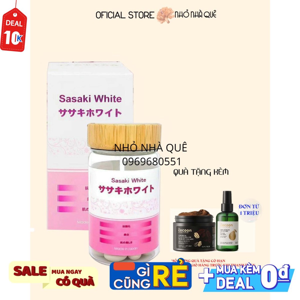 [TÍCH ĐIỂM NHẬN QUÀ] COMBO Sasaki White Gluthation giúp trắng da, tạo mùi thơm cơ thể thơm lọ 60 viên