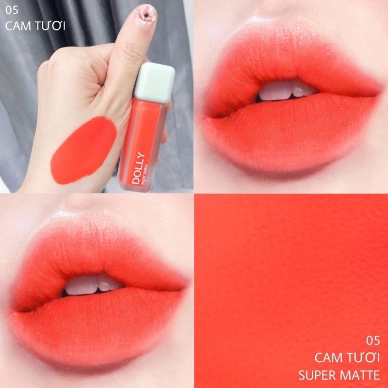 Super Son 2021  Son Kem Lì Dolly Super Matte Không Chì Màu Cam Tươi