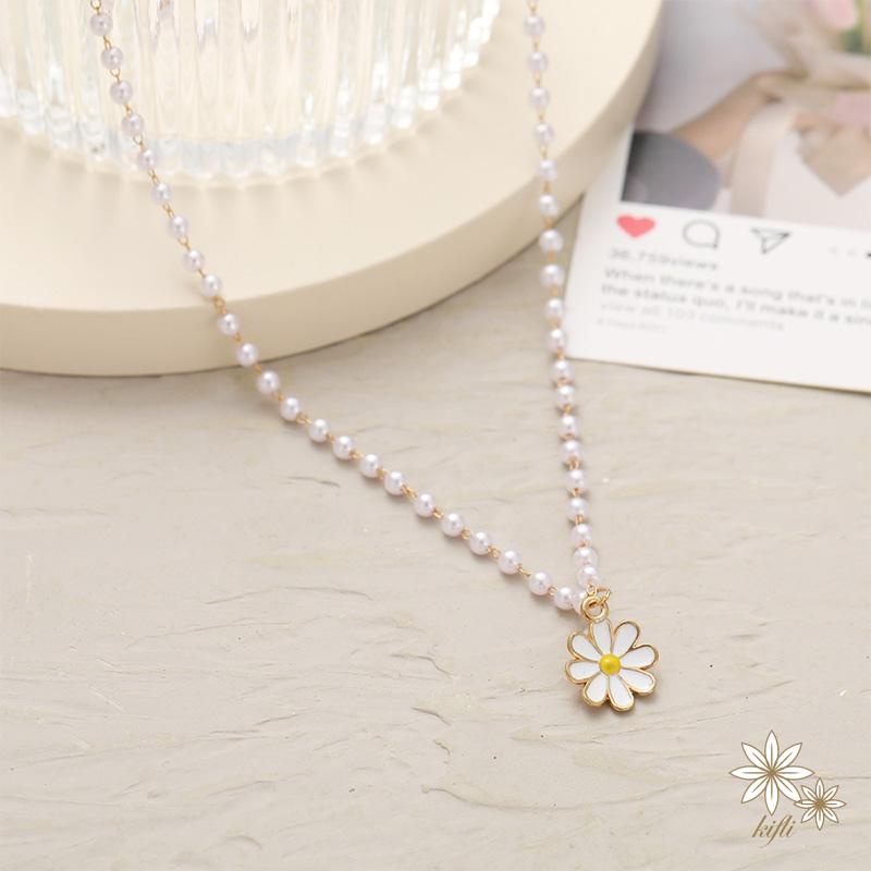 Vòng Cổ Choker Mặt Hoa Cúc Đính Ngọc Trai Thanh Lịch Thời Trang Mới Dành Cho Nữ