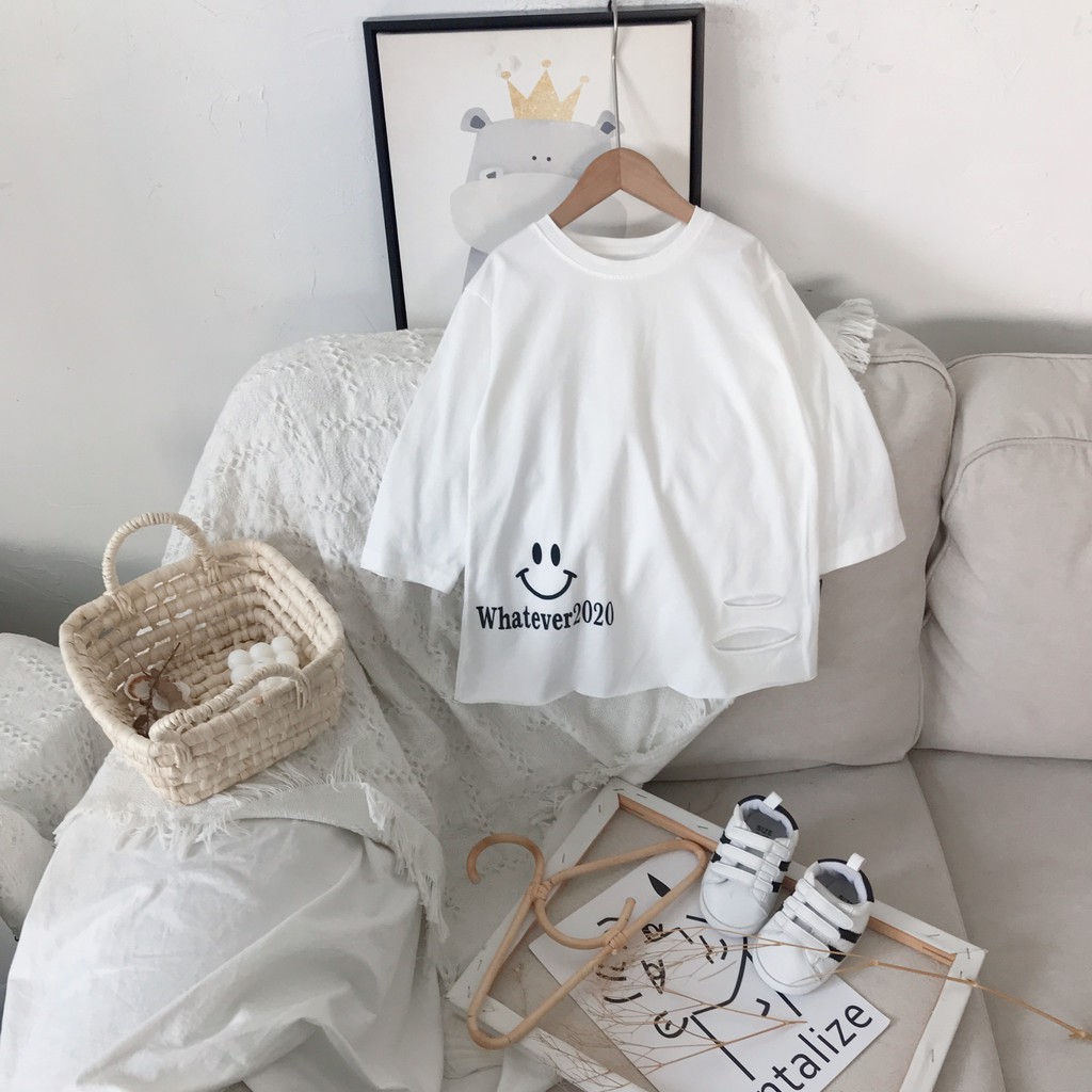 Áo thun trẻ em cổ tròn in hình hoạt hình hàn quốc unisex top