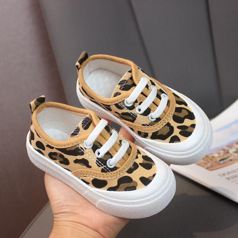 [Hàng Bán Chạy] Giày Vải Bạt Cổ Thấp In Họa Tiết Da Báo Phong Cách Hàn Quốc Thời Trang Xuân Thu Dễ Phối Đồ Cho Trẻ Em