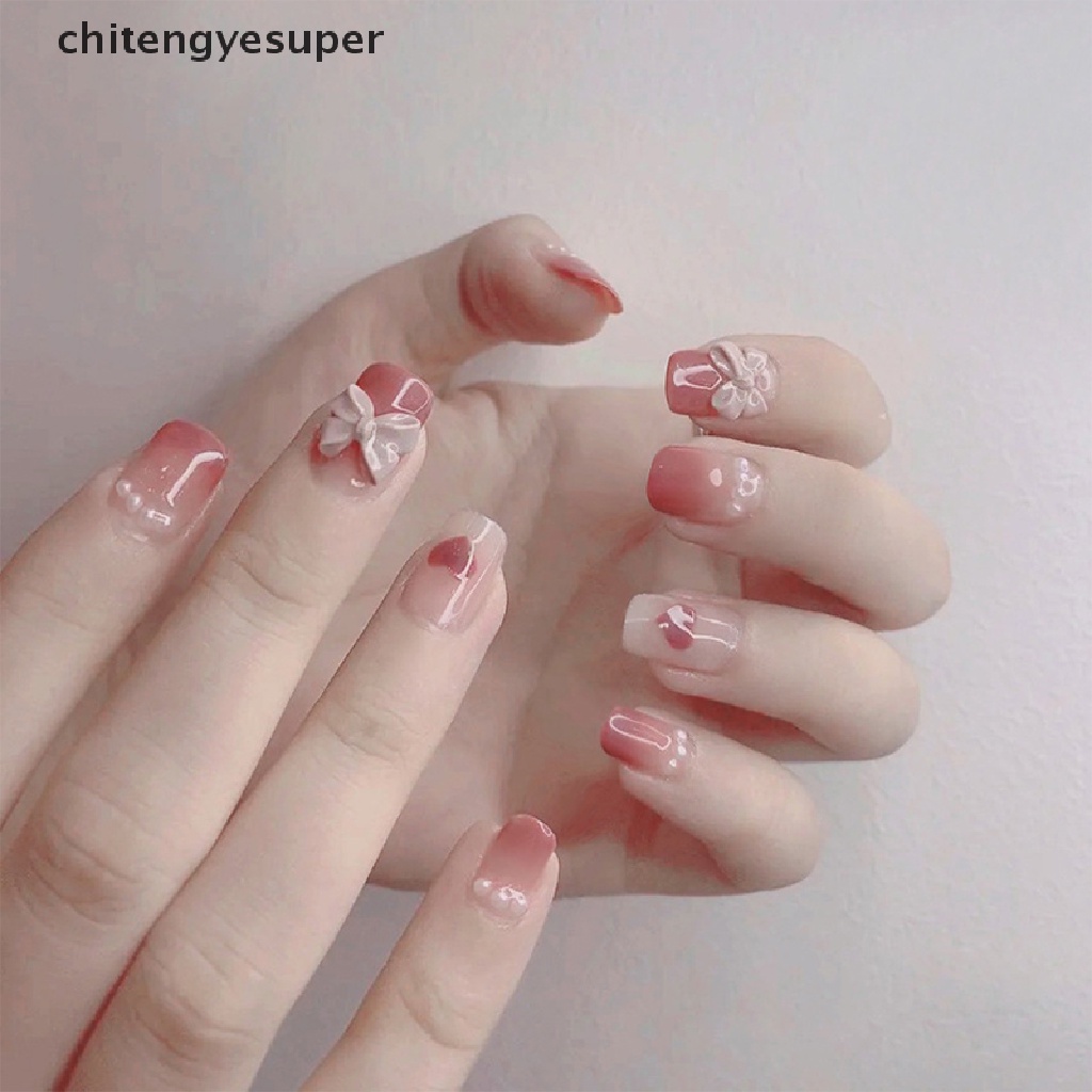 [Hàng mới về] Móng tay giả đính đá giả phong cách Pháp thời trang xinh xắn cho nữ