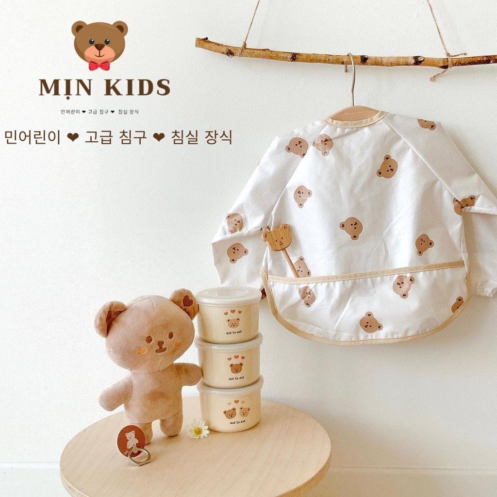 Áo yếm ăn dặm cho bé, yếm ăn dặm MỊN KIDS, áo chống thấm họa tiết xinh xắn cho bé