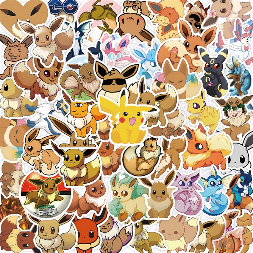 ❉ Miếng Dán Trang Trí Dòng Eeveelution Series 01 Eevee Vaporeon Jolteon ❉ Bộ 50 Sticker Chống Thấm Nước Họa Tiết Doodle Hợp Thời Trang