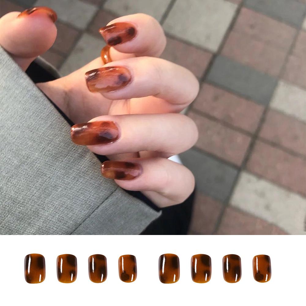 PATH Hộp 24 Móng Tay Giả Đầu Tròn Màu Hổ Phách Thời Trang Cho Nữ