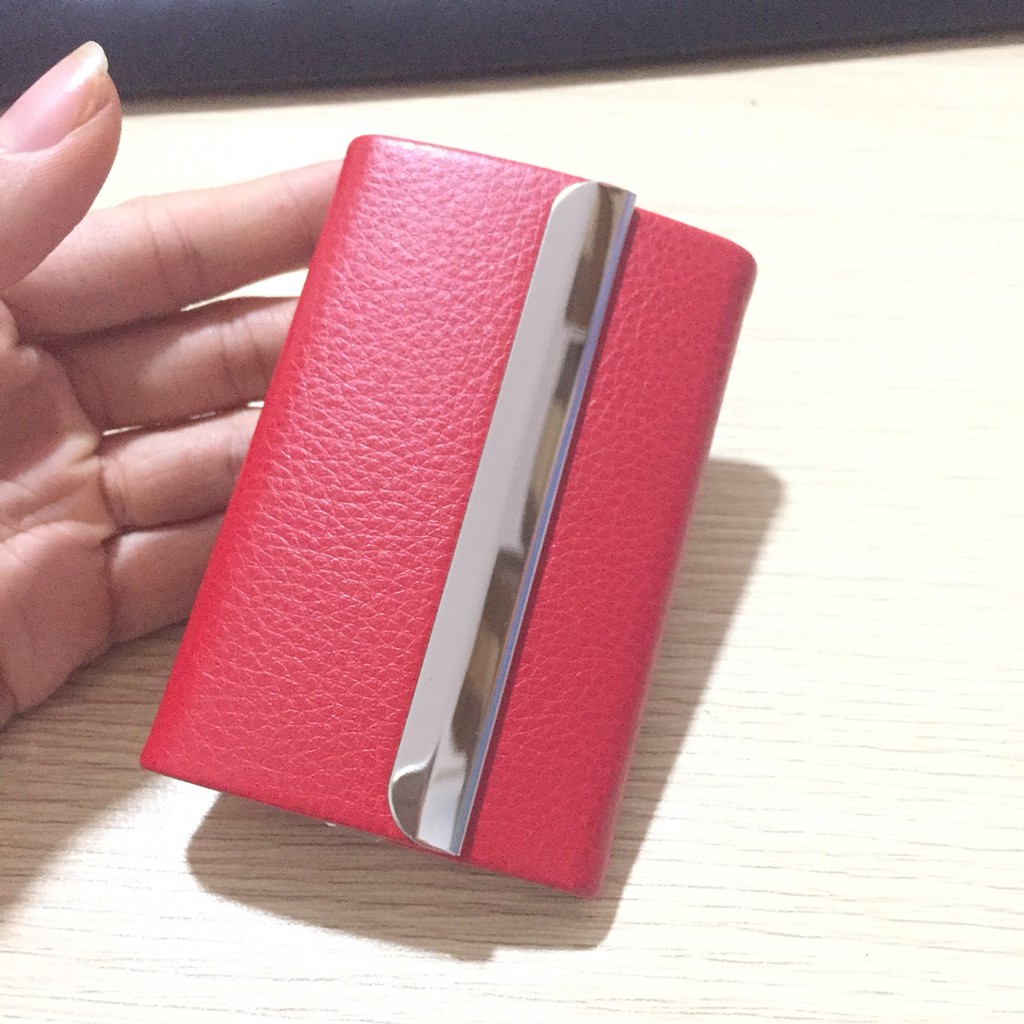 Hộp Đựng Card Visit Nhỏ Gọn Tiện Lợi Bỏ Túi NC02 Da Simili Vân Đen Và Inox Không Gỉ