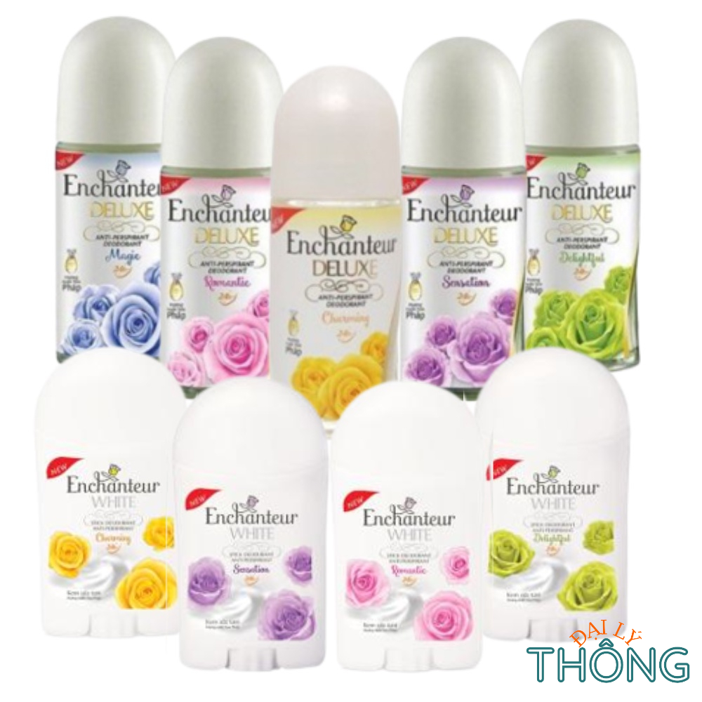 Lăn nách nữ trắng da Enchanteur White Charming 50ml/ Sáp khử mùi Enchanteur 40g/ Phấn thơm khử mùi 50g