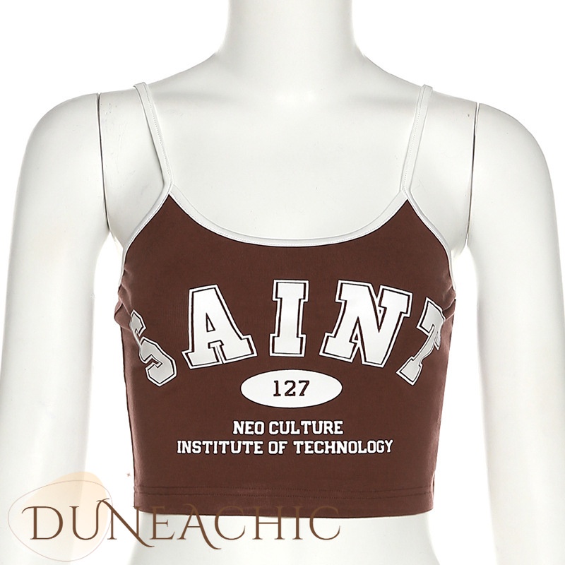 DUNEA Áo Croptop Hai Dây In Chữ Quyến Rũ Cho Nữ