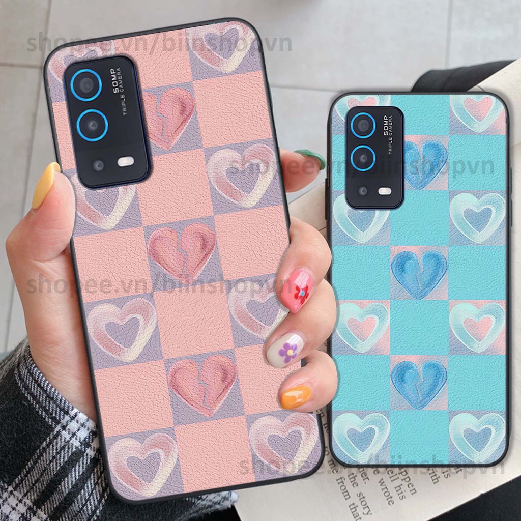 Ốp Oppo A54 / A55 caro trái tim nhiều màu sắc, đầy cá tính, khẳng định phong cách