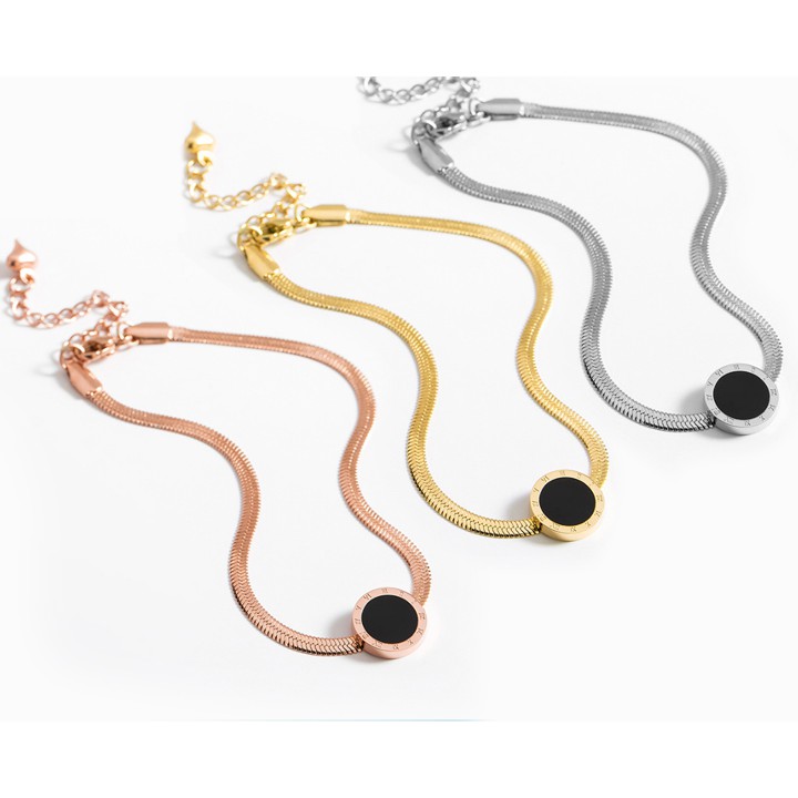 Lắc tay nữ titan mì dẹp mặt tròn la mã siêu đẹp, bền màu, hợp thời trang - Đem lại vẻ đẹp quyến rũ cho đôi tay của bạn