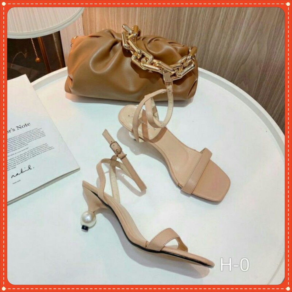 Giày sandal cao gót 5p màu đen&nude đế hạt ngọc siêu xinh cho nàng công sở - mã GCG003