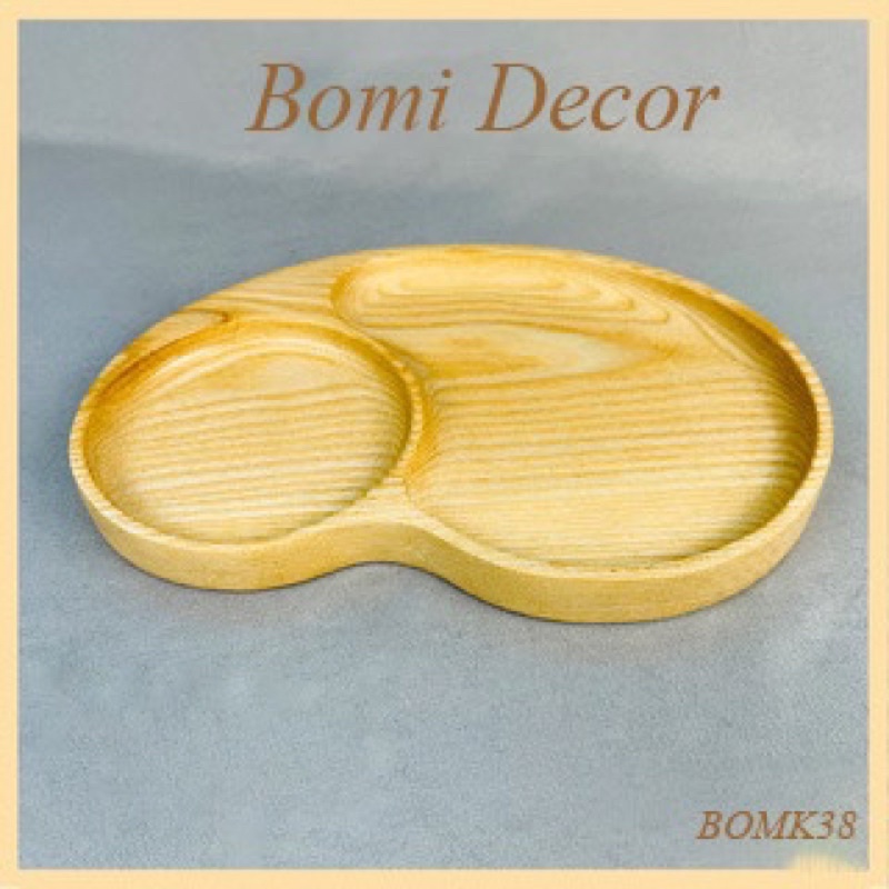 Khay gỗ decor BOMI - Khay gỗ đựng đồ ăn gỗ tần bì hạt đậu siêu đáng yêu size nhỏ BOMK38A