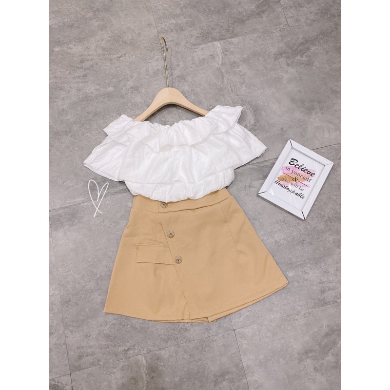 [Siêu Hot] Set Trễ Vai Áo Trắng Mix Chân Váy Kaki Có Ảnh Thật Kèm Video | BigBuy360 - bigbuy360.vn