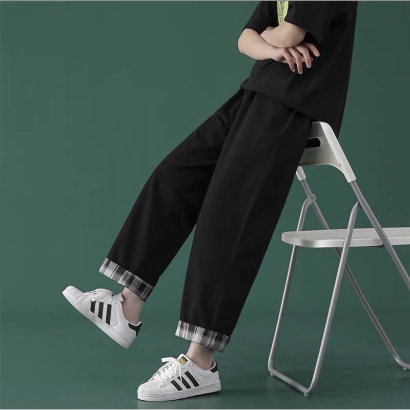 Quần Kaki Baggy Line Caro Nam Nữ KAKI Ống Suông Unisex - Kiểu Quần Sắn Gấu caro