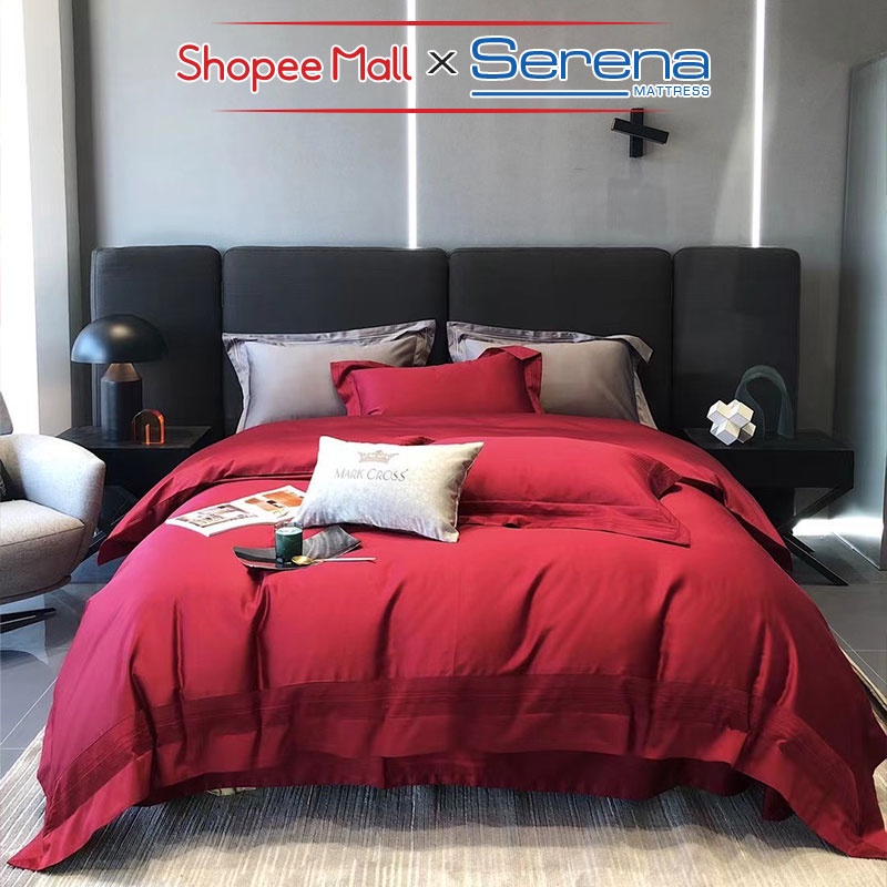 Bộ Chăn Ga Giuờng Trần Bông 5 Món Lụa Satin SERENA Chính Hãng Set Chăn Ra Ga Grap Gối Đệm Nệm Trải Giường Đẹp Cao Cấp