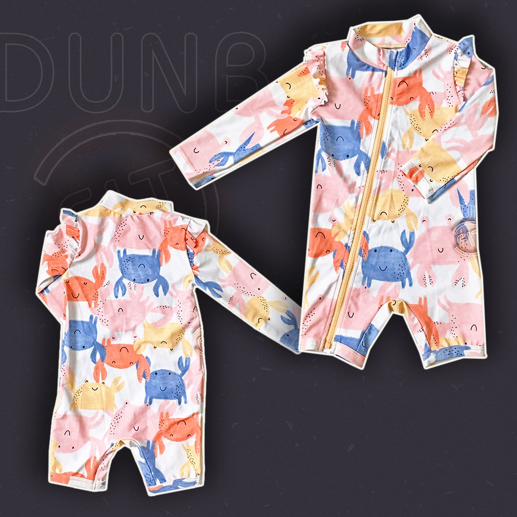 Đồ bơi liền thân bé gái 3 tháng đến 2 tuổi dài tay quần dài vai cánh tiên trắng hồng pastel con cua