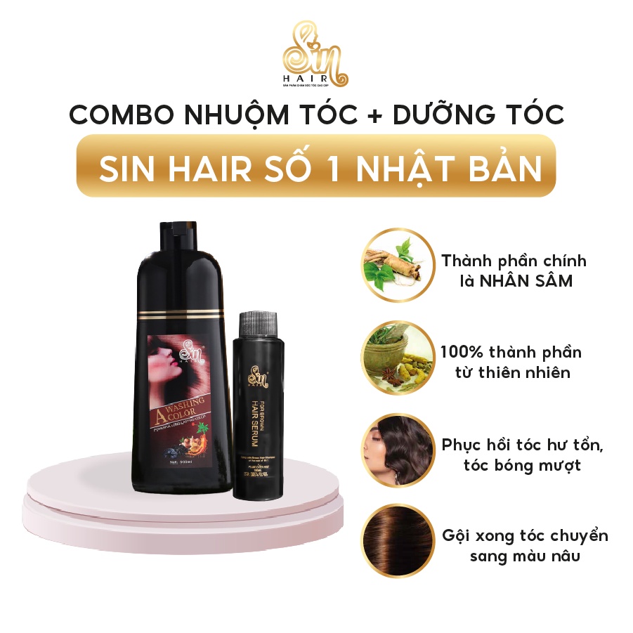 Combo Dầu gội phủ bạc nhân sâm Sinhair + tặng dưỡng tóc. Dầu gội nâu Sinhair chính hãng Nhật Bản