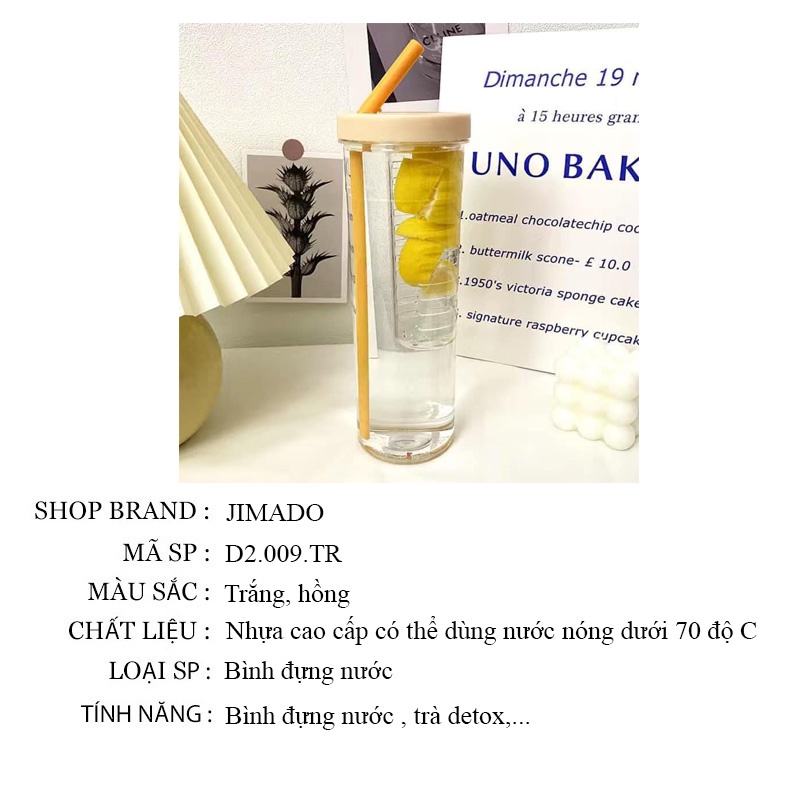 Bình nước cute cho bé có khay lọc ống hút bằng nhựa an toàn dung tích 700ml JIMADO D2.009.TR