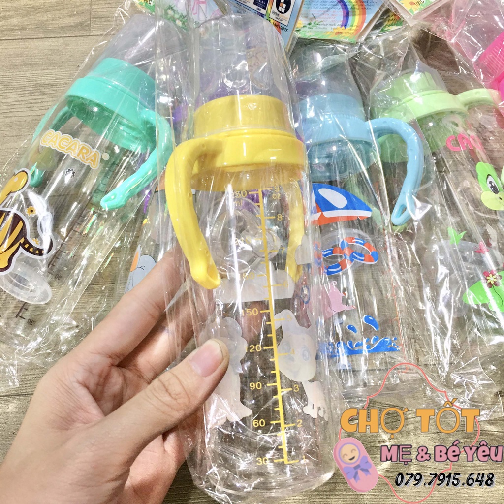 Bình Sữa Tay Cầm Cổ Hẹp Cho Bé Cacara Giá Rẻ 120ml, 140ml